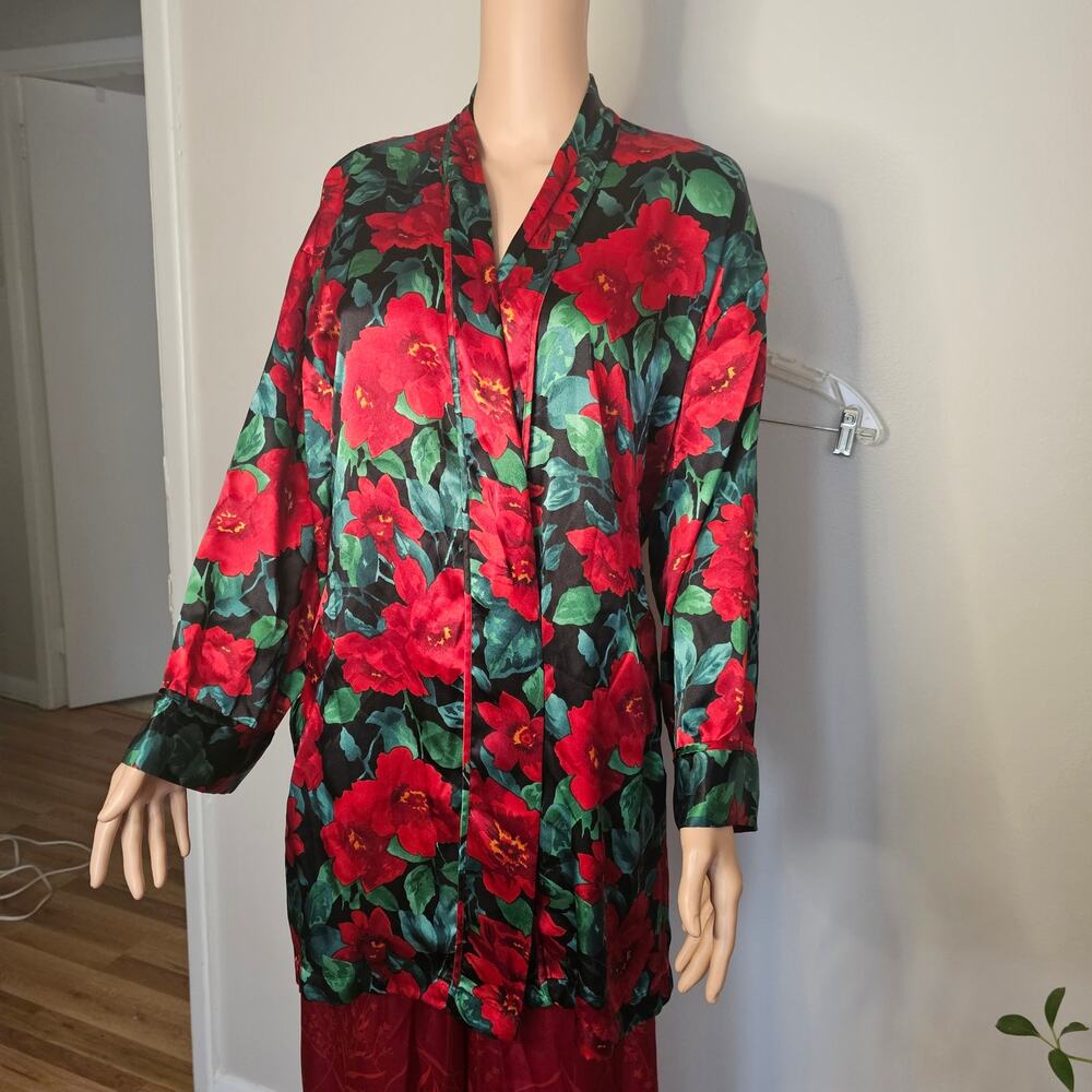 Victoria’s Secret Floral Satin Robe | Vintage Botanical Rose Print Kimono